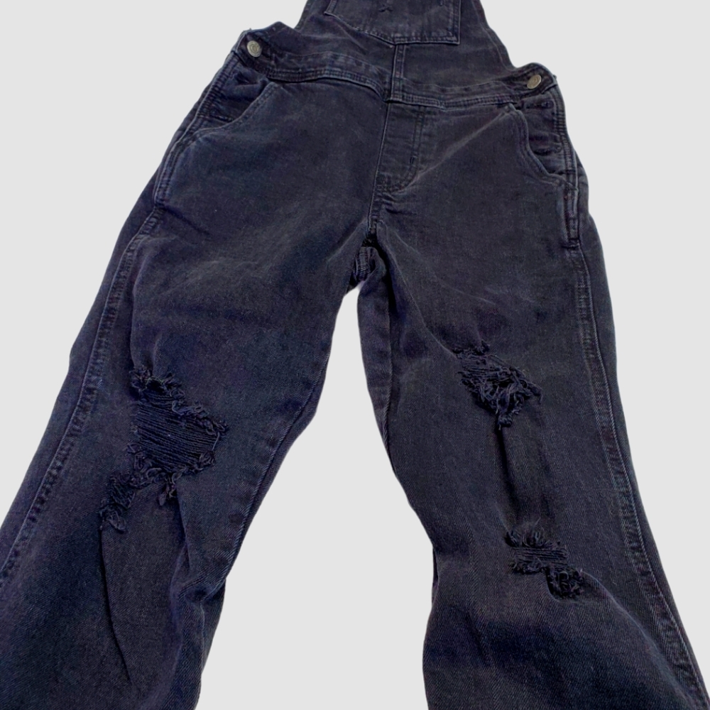 Old Navy Women's Black Jean Bib Distressed Overhauls Denim Size 00 - Picture 9 of 14